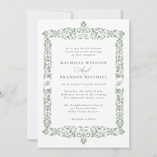 19thセンチュリーアンティーク華美縁どセージグリーン 招待状 (正面)