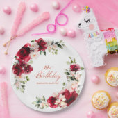 19thバースデーパーティードレッドピンクフローラカスタム紙 ペーパープレート (パーティー)