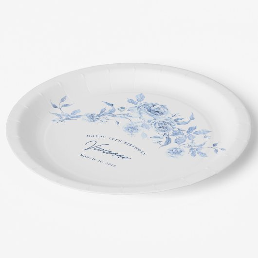 19thバースデーパーティーブルーバラカスタムフローラ ペーパープレート (アングル)