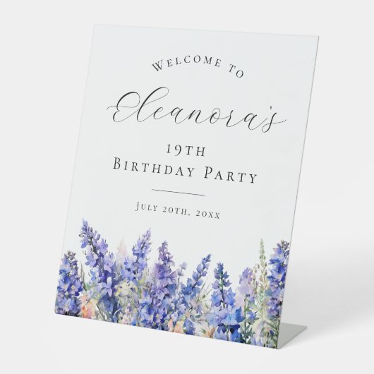 19thバースデーパーティーブルー7月誕生花歓迎 台座サイン (正面)
