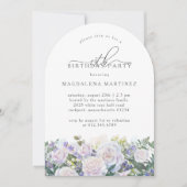 19thバースデーパーティーホワイトローズブルーフローラ 招待状 (正面)