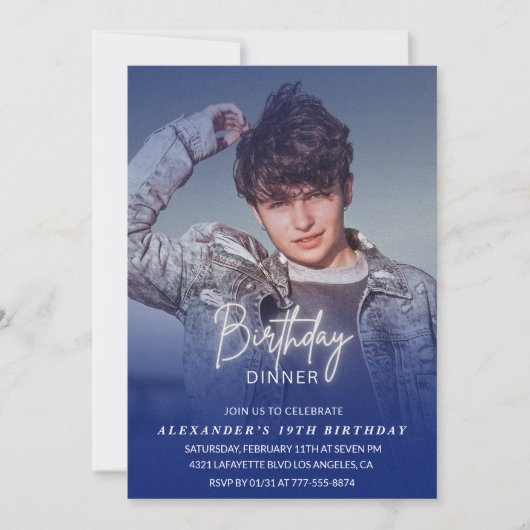 19th誕生日の招待誕生日ディナーフォトメンズ 招待状 (正面)