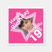 19th誕生日パーティーの写真スター熱いピンクのナプキン スタンダードカクテルナプキン (正面)
