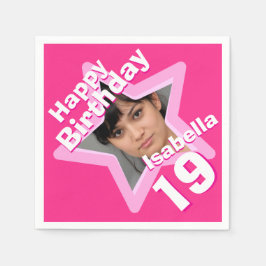 19th誕生日パーティーの写真スター熱いピンクのナプキン スタンダードカクテルナプキン