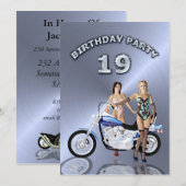 19th誕生日パーティーへの招待(バイク付き) 招待状 (正面/裏面)