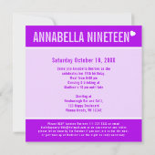 19th誕生日パーティーイベントお祝いフォトパープル 招待状 (裏面)