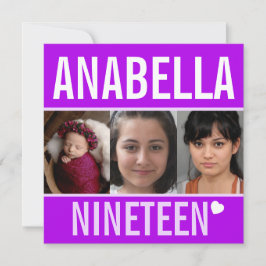 19th誕生日パーティーイベントお祝いフォトパープル 招待状