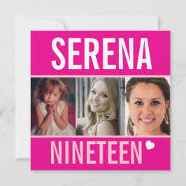 19th誕生日パーティーイベントお祝い写真ピンク 招待状