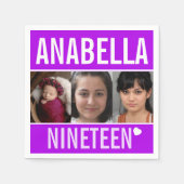 19th誕生日パーティーイベントカスタムフォトパープル スタンダードカクテルナプキン (正面)