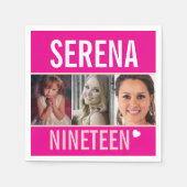 19th誕生日パーティーイベントカスタムフォトピンク スタンダードカクテルナプキン (正面)