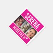 19th誕生日パーティーイベントカスタムフォトピンク スタンダードカクテルナプキン (角)