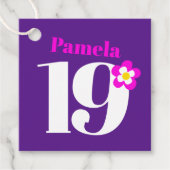 19th誕生日パーティー女の子パープルピンク黄色お気に入り フェイバータグ (正面)