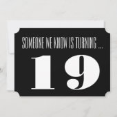 19th誕生日パーティー招待状、白黒。 招待状 (正面)
