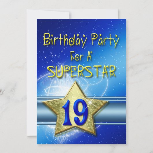 19th誕生日パーティーSuperstarへの招待。 招待状 (正面)