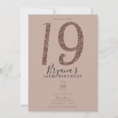 19th 19 Birthday Partyピンク赤面バラグリッター 招待状 (正面)