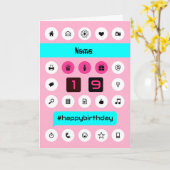 19th birthday名前の電話アイコンを頭が切れる追加する カード (黄色い花)