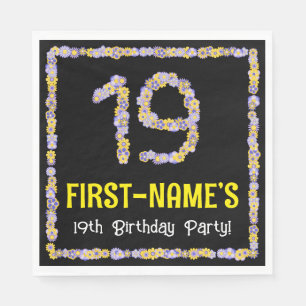 19th Birthday: Floral Flowers Number, Custom Name スタンダードランチョンナプキン