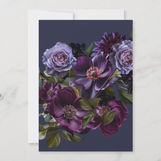 19th Birthday Party写真ムーディパープルフローラ 招待状 (裏面)