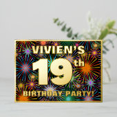 19th Birthday Party —おもしろい、カラフルFireworks Look 箔招待状 (立ち正面)