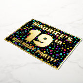 19th Birthday Party —おもしろい、スターカラフルズ・パターン 箔招待状 (回転した状態)