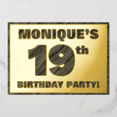 19th Birthday Party — はっきりした Wood Grainフェイク文字 箔招待状 (正面)