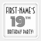19th Birthday Party:アールデコスタイル+名前をカスタムする スクエアシール (正面)