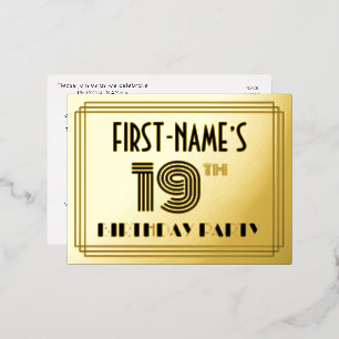 19th Birthday Party ～アールデコスタイル"19" +名前 箔招待状ポストカード