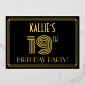 19th Birthday Party —アールデコスタイル「19」 +名前 箔招待状 (正面)