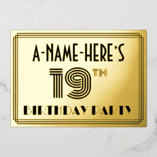 19th Birthday Party —アールデコスタイル「19」 & Name 箔招待状