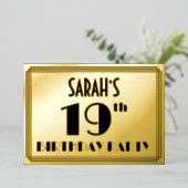 19th Birthday Party —アールデコ検索「19」 +名前 箔招待状 (立ち正面)