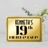19th Birthday Party:アールデコ「19」と名前 箔招待状 (立ち正面)