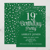 19th Birthday Party – グリーン&シルバー 招待状 (正面/裏面)
