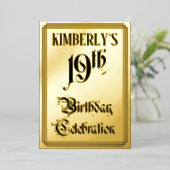 19th Birthday Party – スクリプエレガントト+名前をカスタムする 箔招待状 (立ち正面)