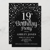 19th Birthday Party – ブラック&シルバー 招待状 (正面/裏面)