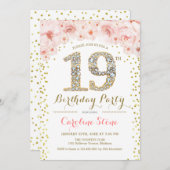 19th Birthday Party – ホワイト金ゴールドピンク 招待状 (正面/裏面)