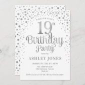 19th Birthday Party – ホワイト&シルバー 招待状 (正面/裏面)