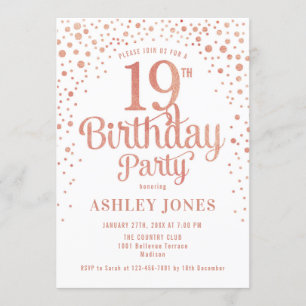 19th Birthday Party – ホワイト&バラ金ゴールド 招待状