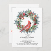 19th Birthday Party Red Cardinal Wreath インビテーションポストカード (正面/裏面)