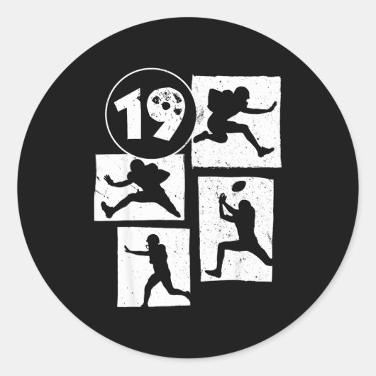 19th Birthday Retro American Football 19 Years Old ラウンドシール (正面)