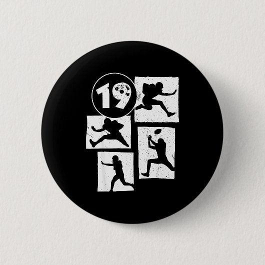 19th Birthday Retro American Football 19 Years Old 缶バッジ (正面)