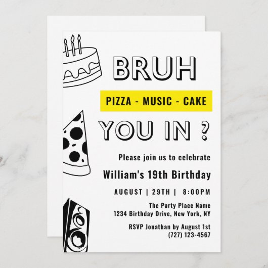 19th Bruh,誕生日の10代の男の子おもしろい 招待状 (正面/裏面)