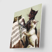 19th C.ネコを歌う スクエア壁時計 (傾斜)