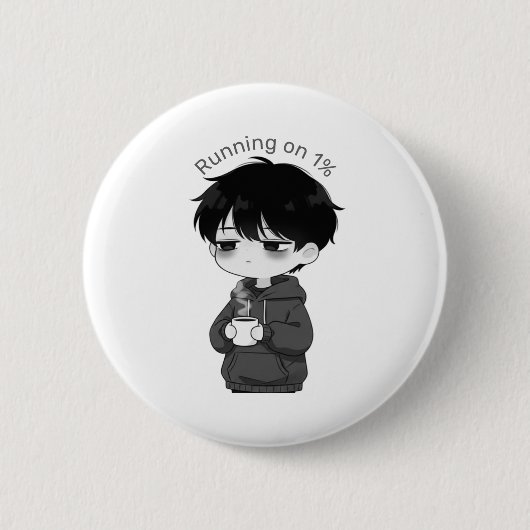 1%の共感できるちびキャラコーヒーイラストで走る 缶バッジ (正面)