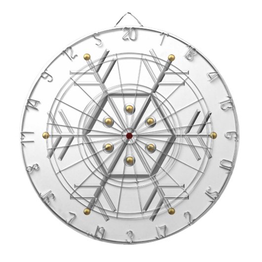 1 – シルバーおよび金ゴールドスノーフレーク3-Dルック ダーツボード (正面)