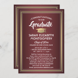 1 フォト バーチャル卒業パーティー バーガンディ＆ゴールド 招待状