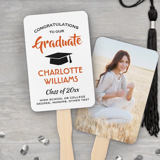 1 フォト 卒業式 現代 オレンジ 白 黒 ハンドファン