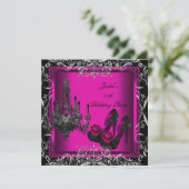 1 ホットピンク ブラック パーティー 誕生日 ハイヒール シューズ 招待状 (スタンド正面)