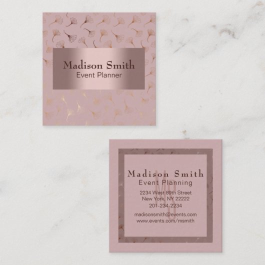 1-モダンバラ金ゴールド手書きフローラ スクエア名刺 (正面/裏面)