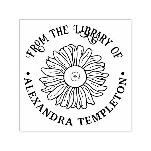 #1 ラウンドライブラリーブック名の素朴なひまわり セルフインキングスタンプ (デザイン)