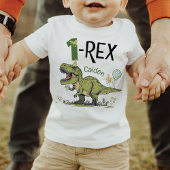 1-レックスかわいい恐竜テーマ1st誕生日パーティー名 ベビーTシャツ